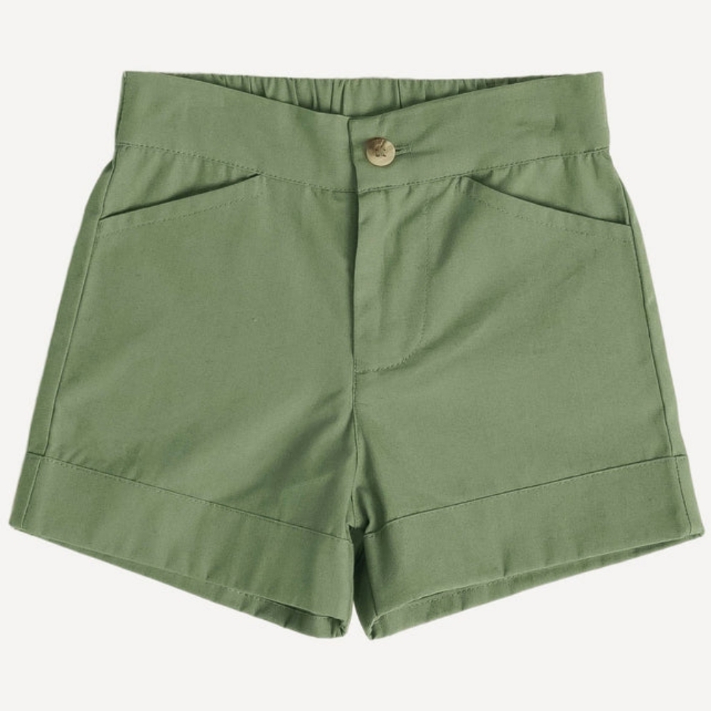 NWT 6Y Kate Quinn CUFFED POCKET SHORT TOPIARY GREEN COTTON WOVEN